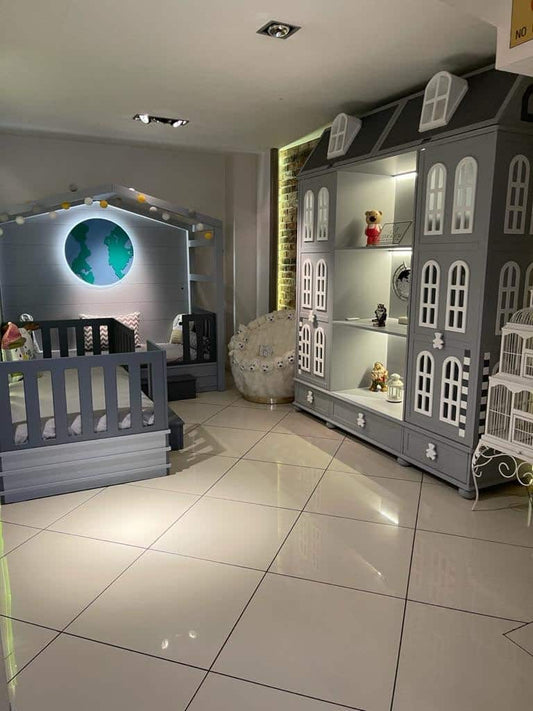 Charming Kids' House Bed with Shelves and Cushions