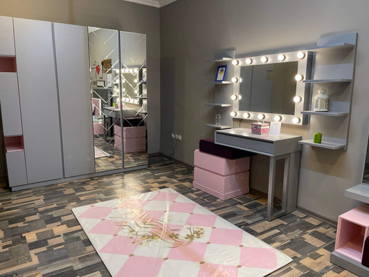 Modern Girls' Bedroom Set with Glamorous Vanity