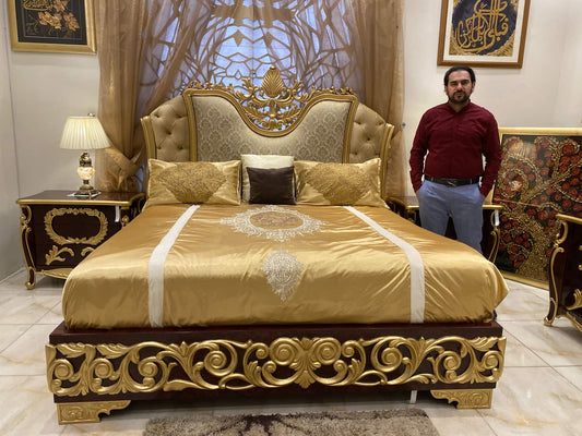 Luxurious Gold Embellished King Size Bed Set