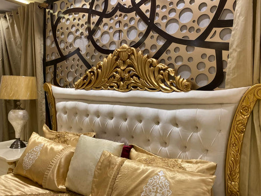 Luxury Golden Bed Set with Elegant Nightstands