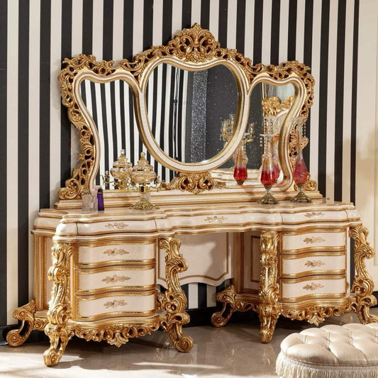 Luxurious Ornate Gold Upholstered Bed Set