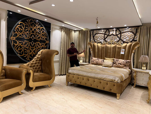 Luxurious Golden Upholstered Bedroom Set