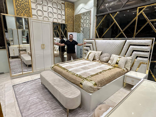 Luxury Modern Bedroom Set with Mirror Wardrobe