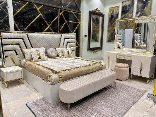 Luxury Modern Bedroom Set with Mirror Wardrobe