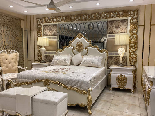 Elegant Gold and White Bedroom Set