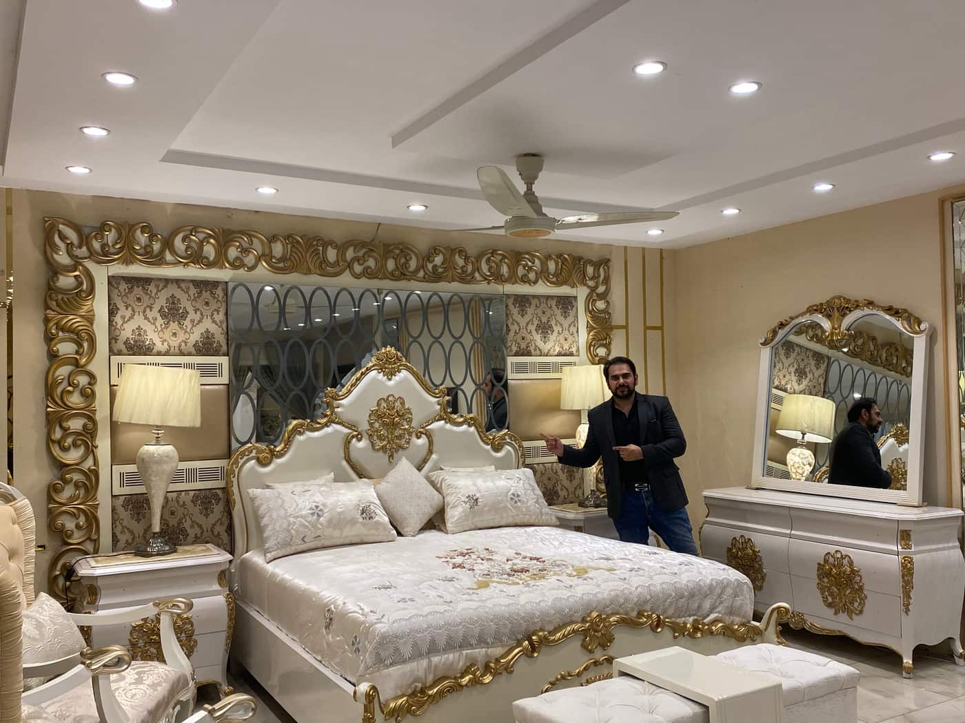 Elegant Gold and White Bedroom Set