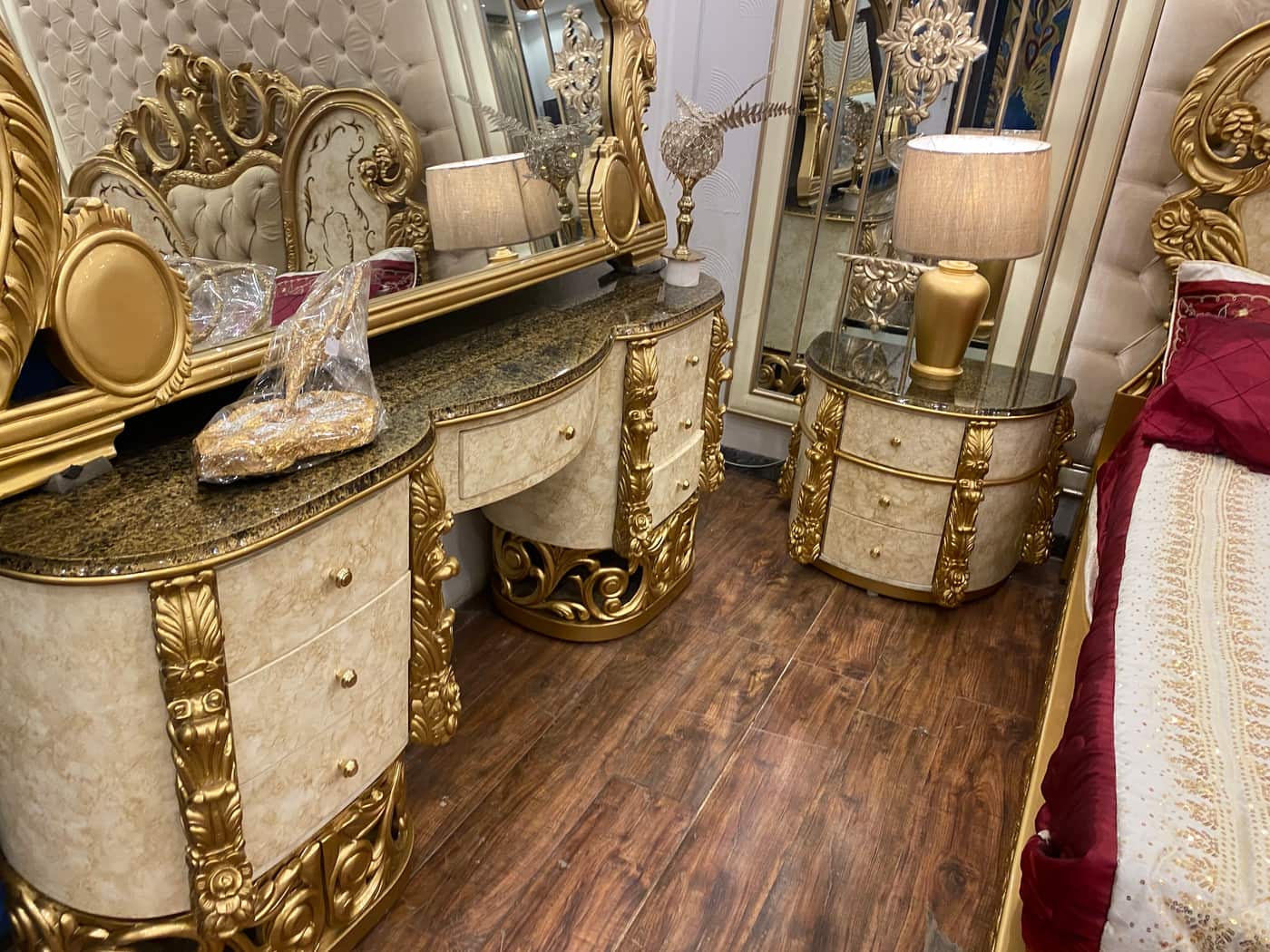 Luxurious Gold and Burgundy Bedroom Set