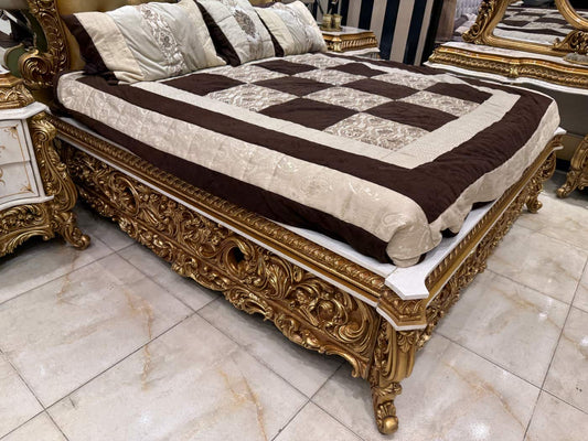 Regal Gold Leaf Bedroom Set with Ornate Detailing