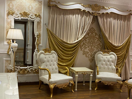 Opulent French Rococo Armchair Set with Side Table