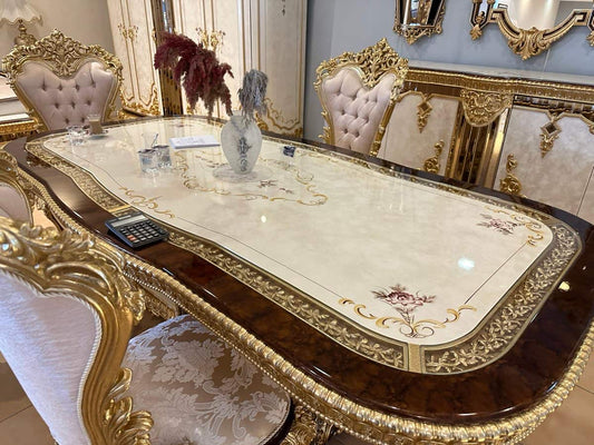 Luxurious Gold Leaf Dining Set with Elegant Mirrors