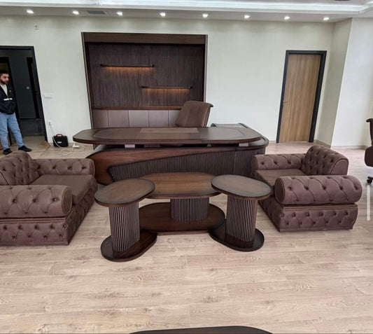 Elegant Modern Upholstered Sofa Set with Coffee Tables