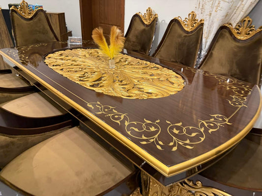 Opulent Golden Dining Set with Embellished Chairs