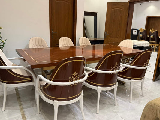 Elegant Wooden Dining Table Set with Upholstered Chairs