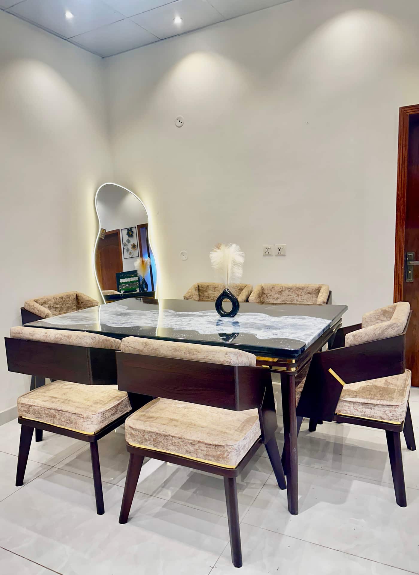 Modern Elegant Dining Table Set with Unique Ocean-Inspired Design