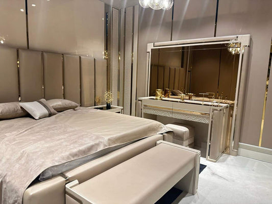 Modern Glossy Finish Wardrobe with Gold Accents