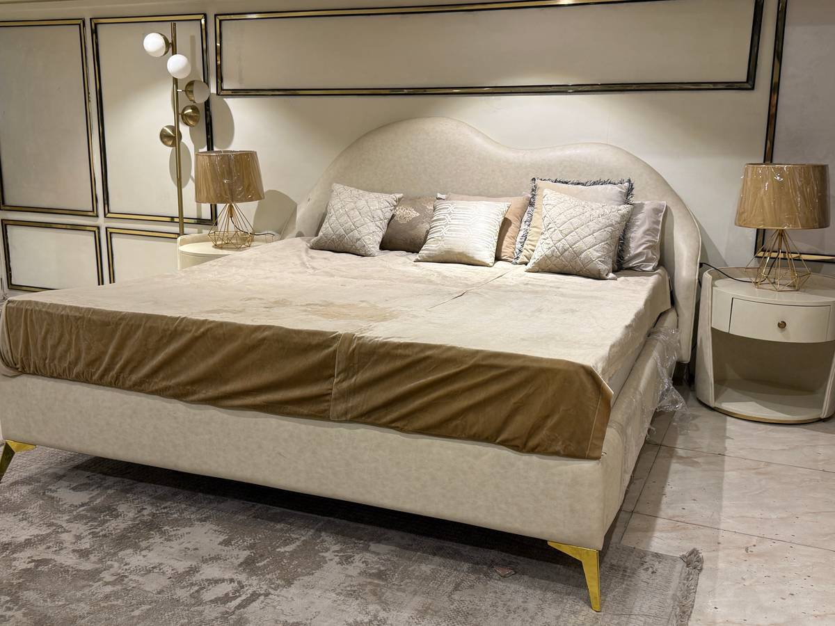 Elegant Upholstered King Size Bed with Nightstands
