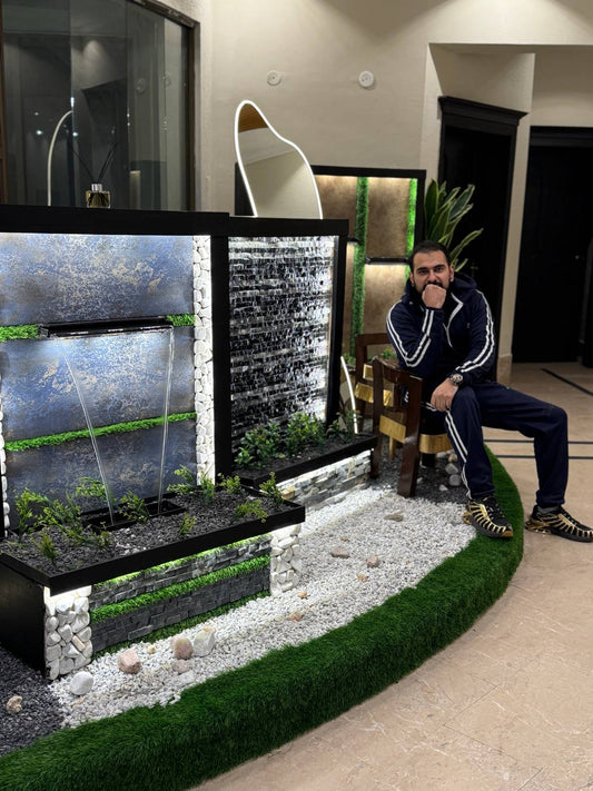 Modern Decorative Water Feature with Chair