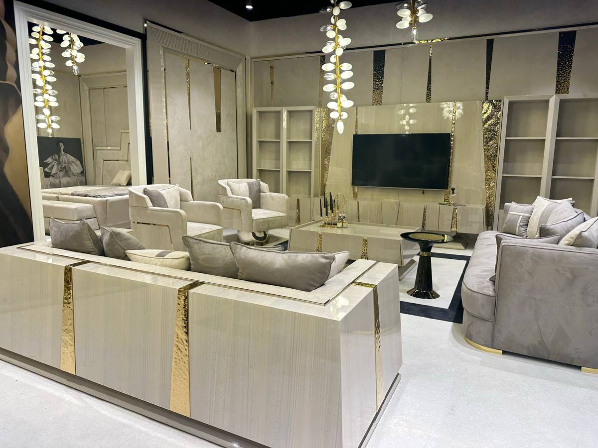 Elegant Modern Living Room Set with Gold Accents