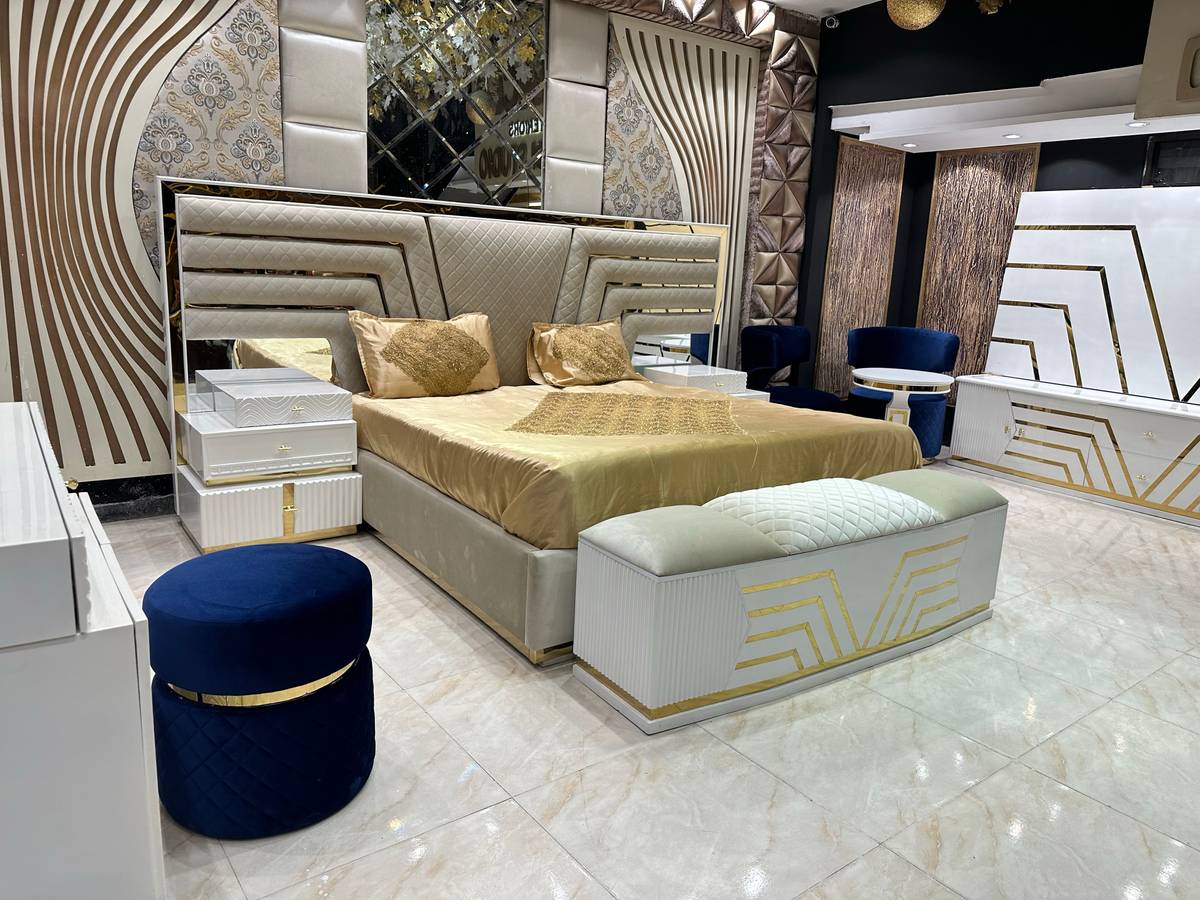 Luxury Modern Bedroom Set with Gold Accents
