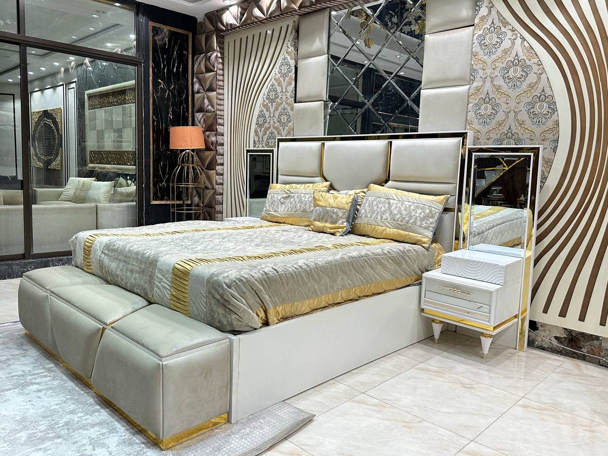 Luxurious Modern Bed Set with Glossy Finish