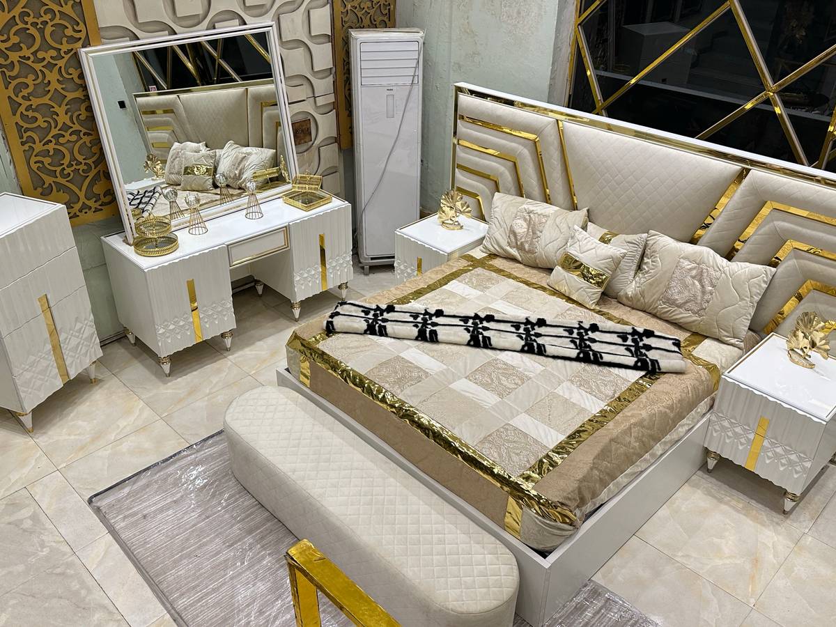 Modern Luxury Bedroom Set with Gold Accents
