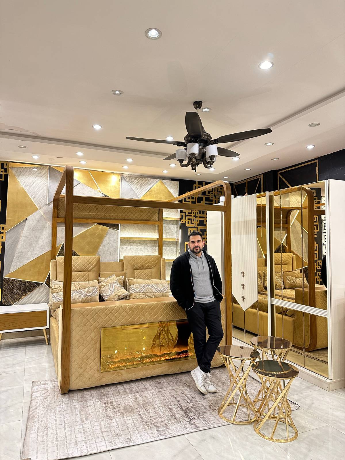Luxury Modern Bedroom Set with Gold Accents