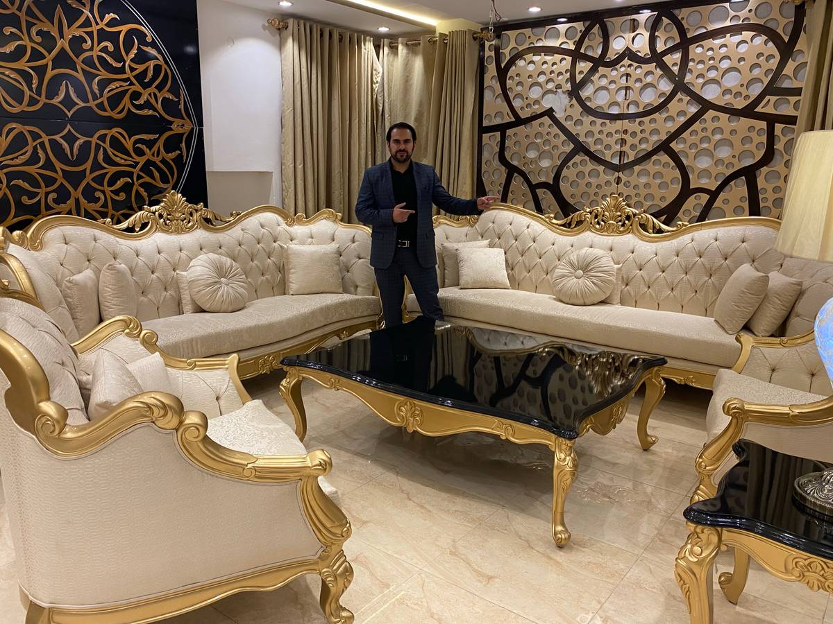 Luxurious Gold Trimmed Sofa Set with Coffee Table