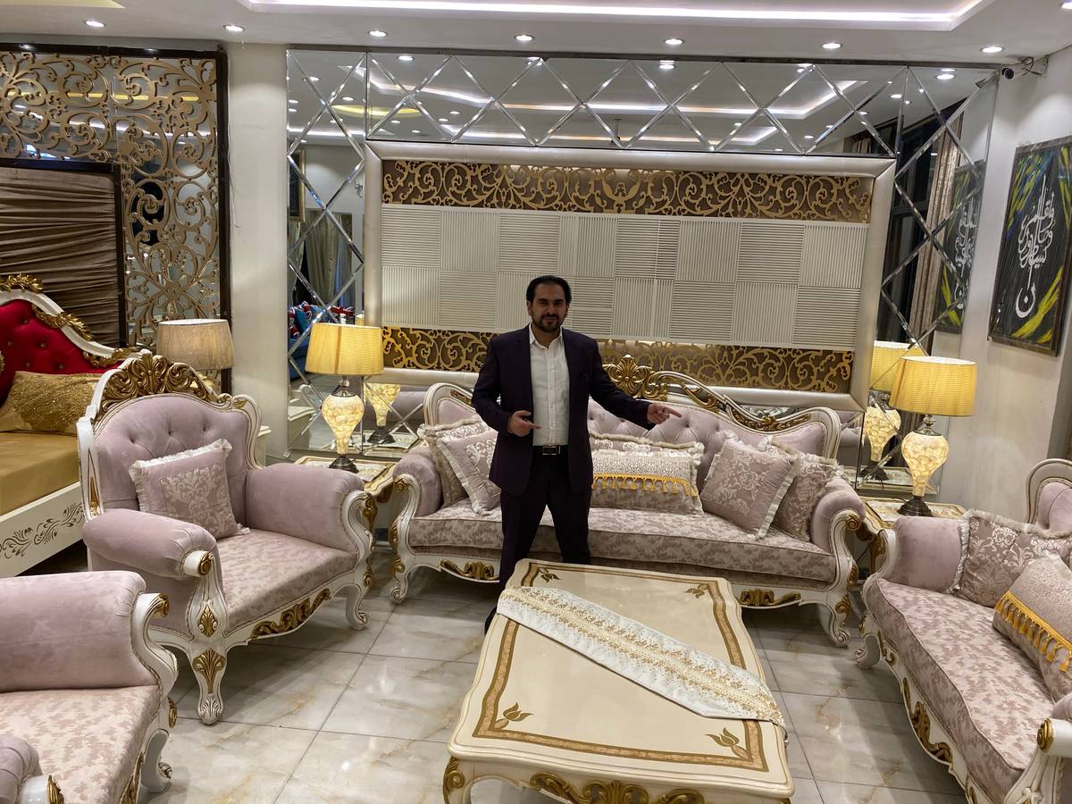 Elegant Luxury Living Room Set with Intricate Gold Detailing