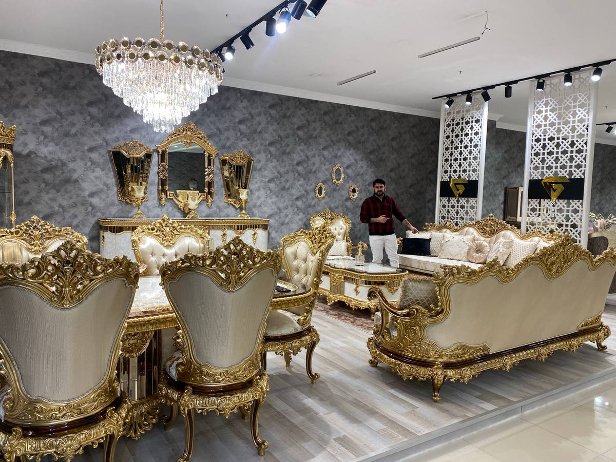Luxurious Gold Leaf Embellished Living Room Set