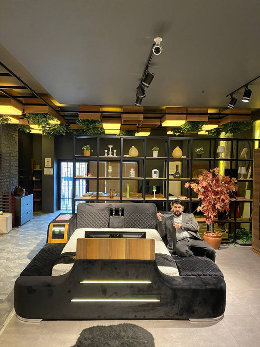 Modern Velvet Sofa Bed with Integrated LED Lighting