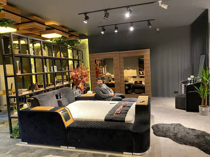 Modern Velvet Sofa Bed with Integrated LED Lighting