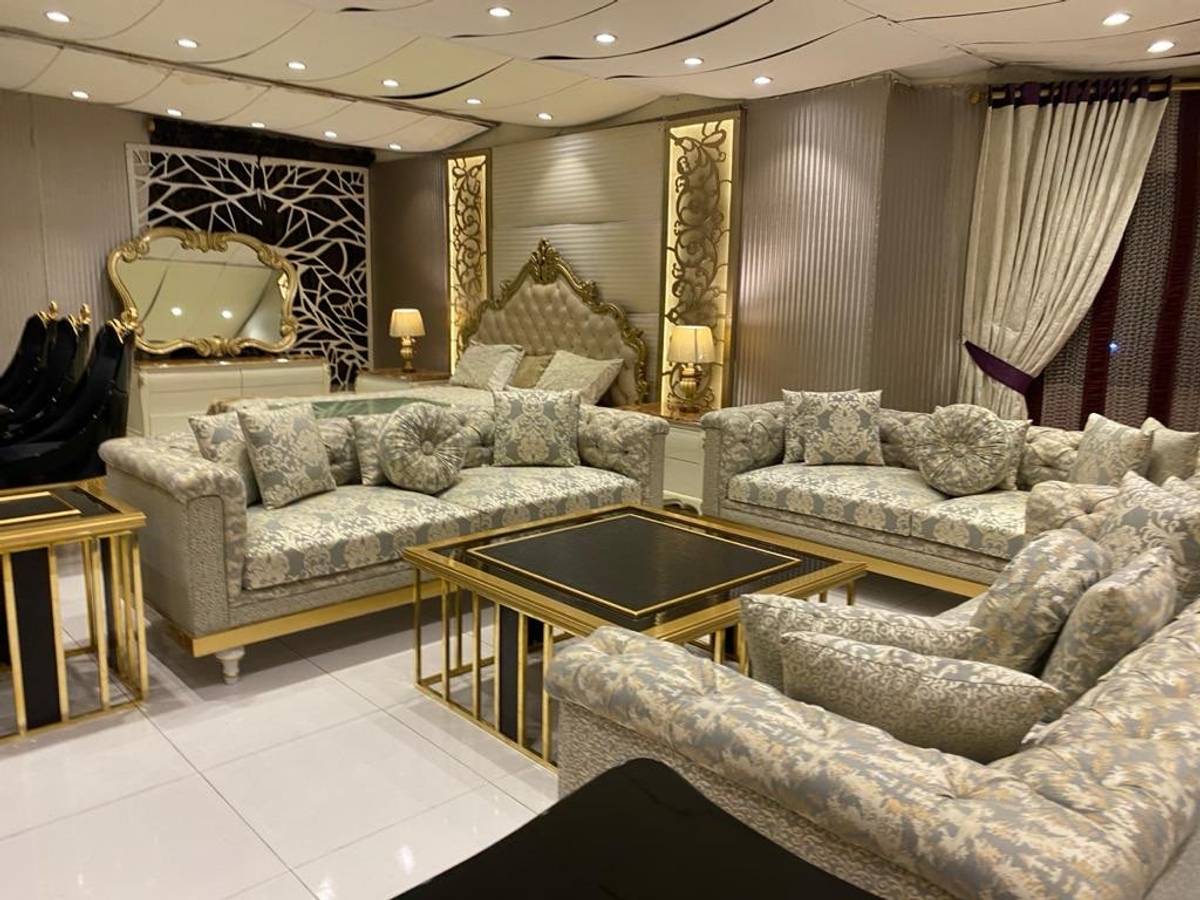 Elegant Luxurious Sofa Set with Gold Accents