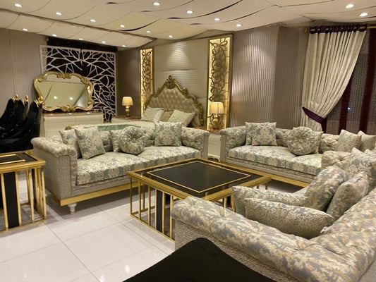 Elegant Luxurious Sofa Set with Gold Accents