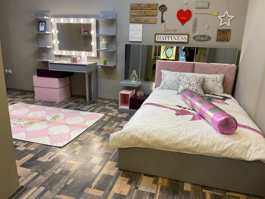 Modern Girls' Bedroom Set with Glamorous Vanity