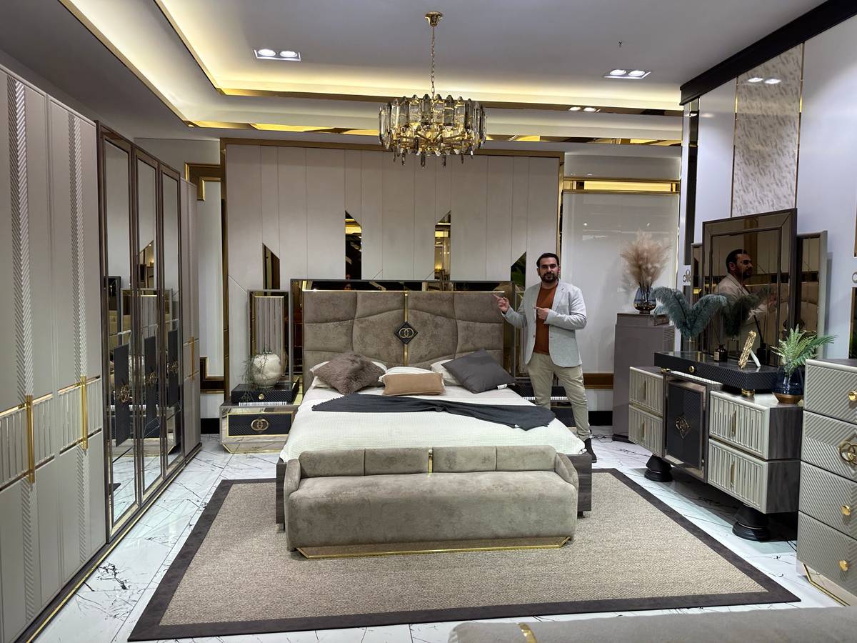 Luxurious Modern Bedroom Set with Gold Accents