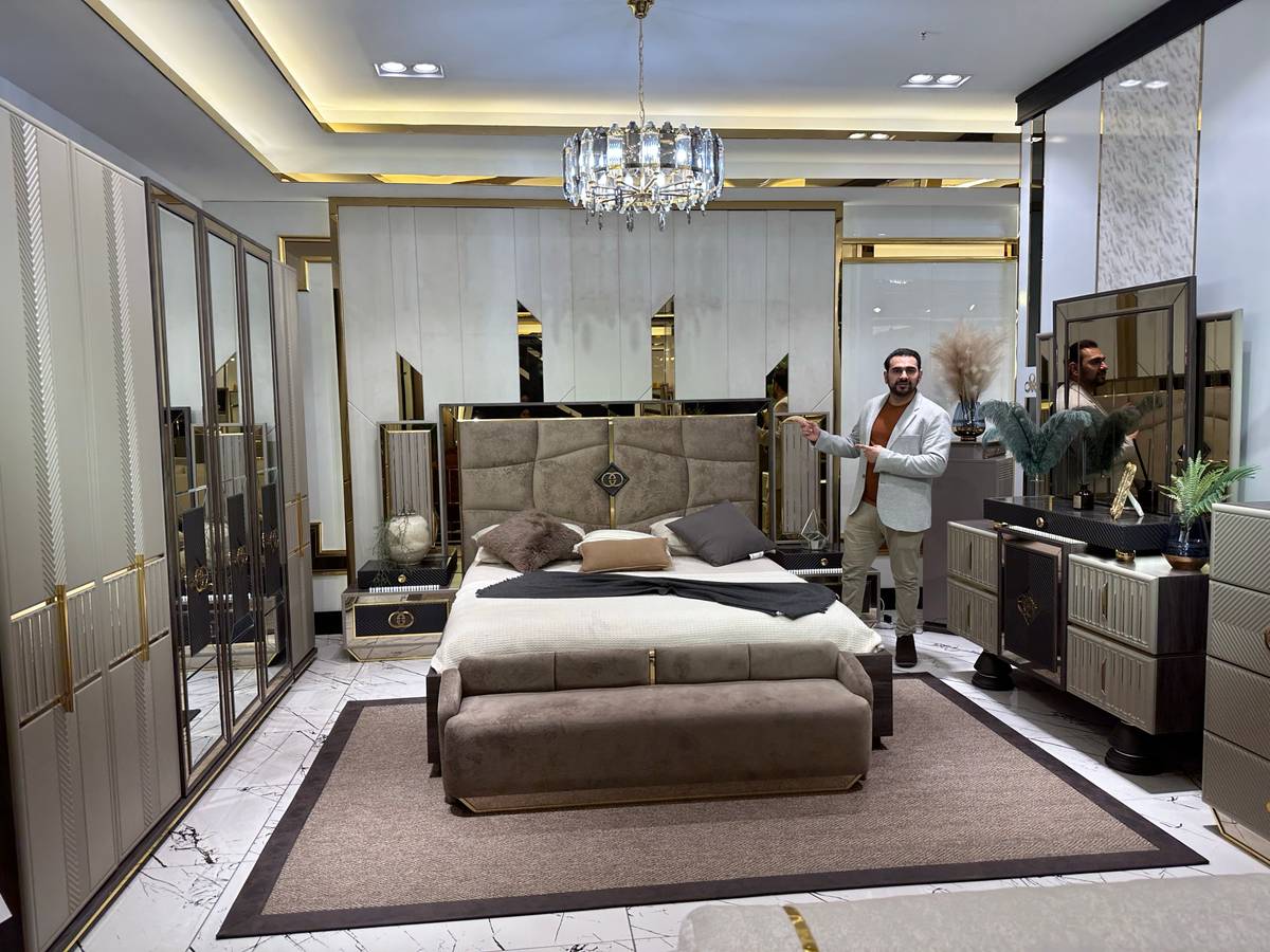Luxurious Modern Bedroom Set with Gold Accents