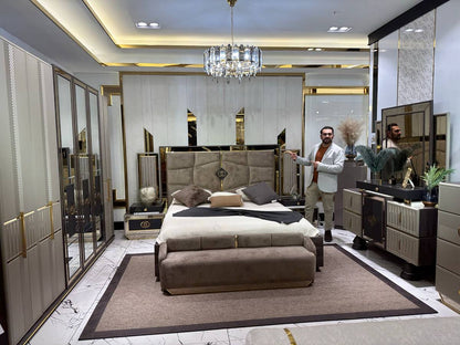 Luxurious Modern Bedroom Set with Gold Accents