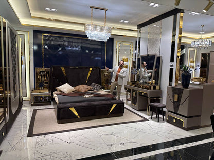 Luxury Modern Upholstered Bed Set with Mirrored Wardrobe