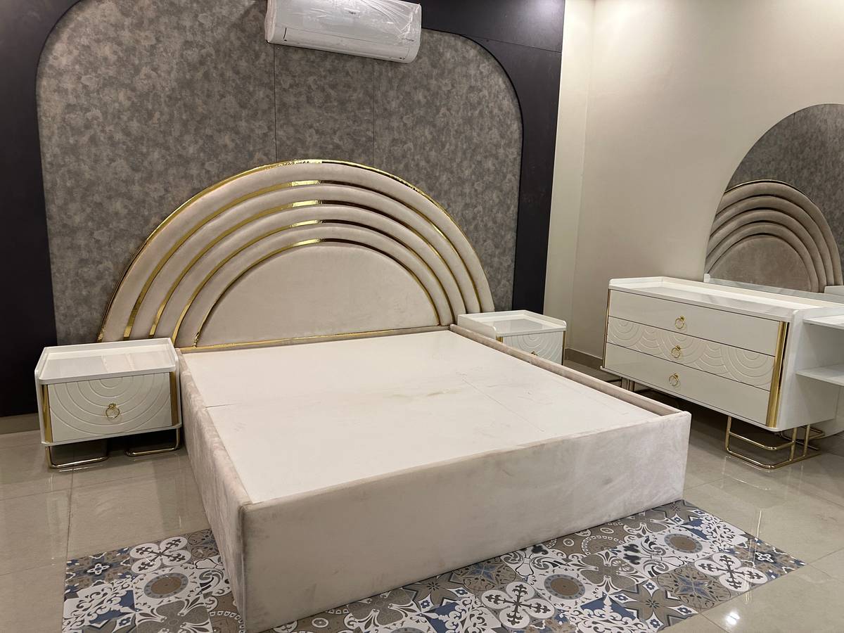 Elegant Modern Bedroom Set with Gold Accents