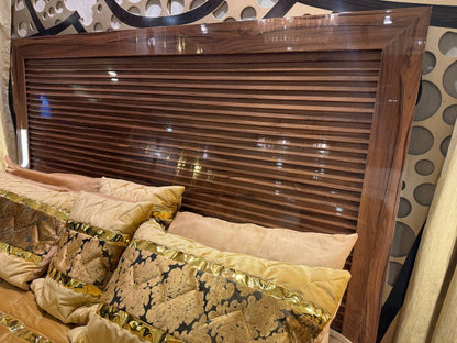 Elegant King Size Wooden Bed with Plush Bedding