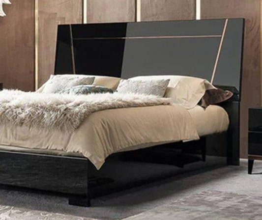 Modern Black Glossy King Bed with Sleek Headboard