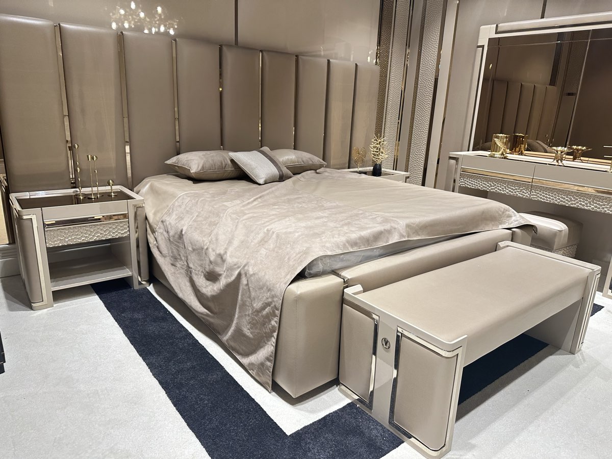 Elegant Modern Upholstered Bed Set with Nightstands