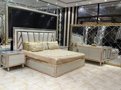 Luxurious Contemporary Bed Set with Mirror and Nightstands