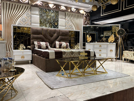 Luxurious Modern Bedroom Set with Elegant Gold Accents