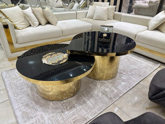 Modern Circular Coffee Table with Gold Accents