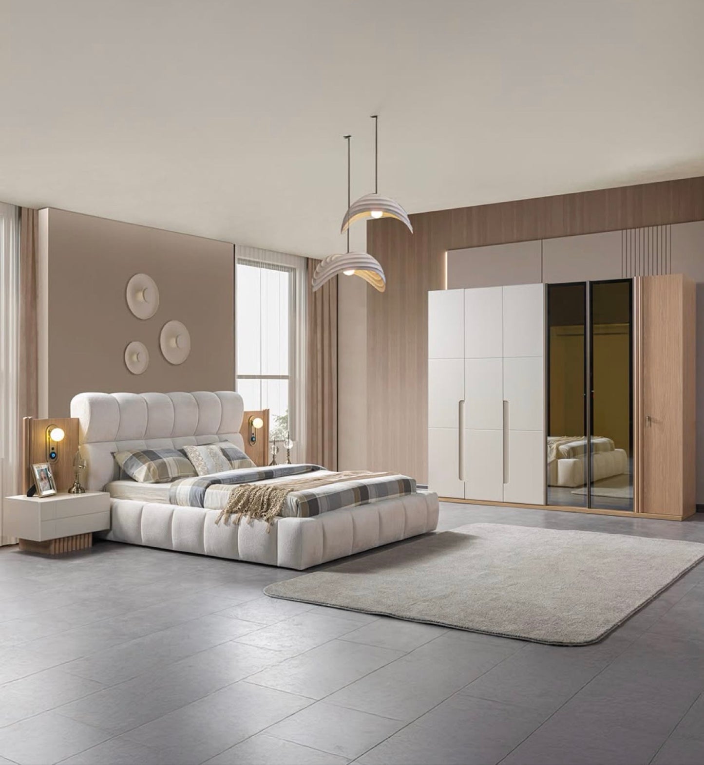 Modern Upholstered King Bed Set with Nightstands