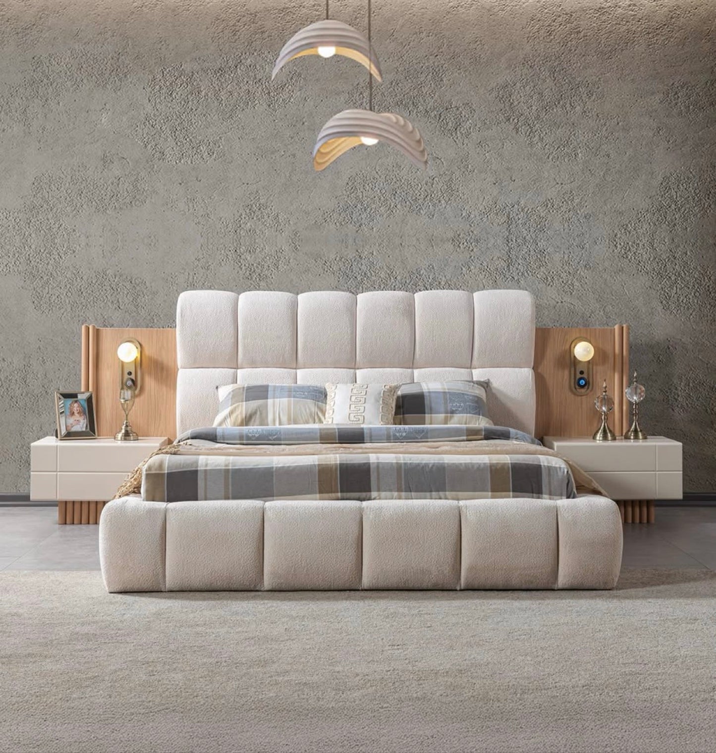 Modern Upholstered King Bed Set with Nightstands