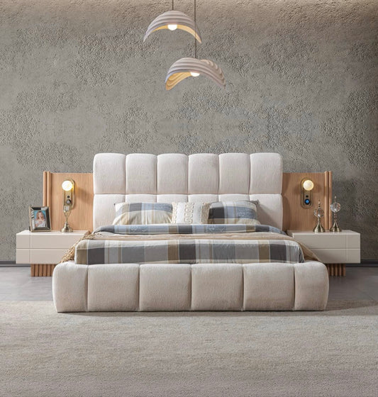 Modern Upholstered King Bed Set with Nightstands