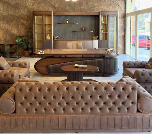 Elegant Brown Leather Office Suite
