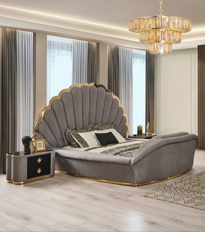 Elegant Shell-Inspired Upholstered Bed Set